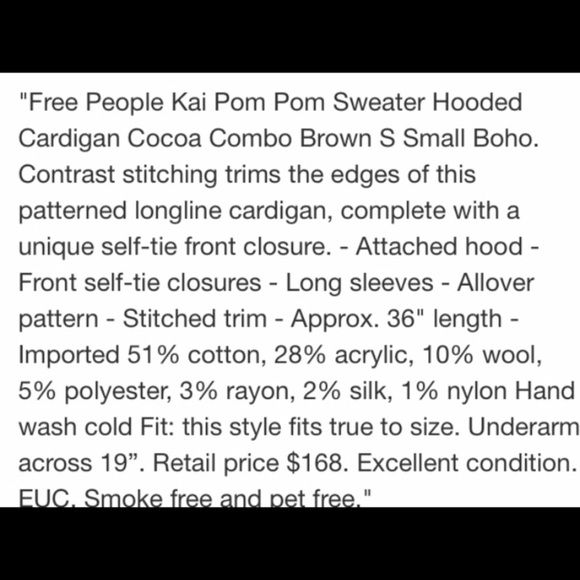 Free People S-S Kai Pom Pom Tassel BoHo Cardigan - Picture 9 of 9